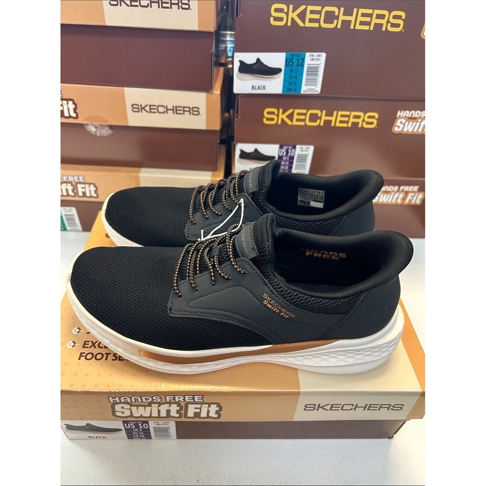 Skechers Men Hands Free Swift Fit Slip-ins Sneakers Black Brown 182006 US 10